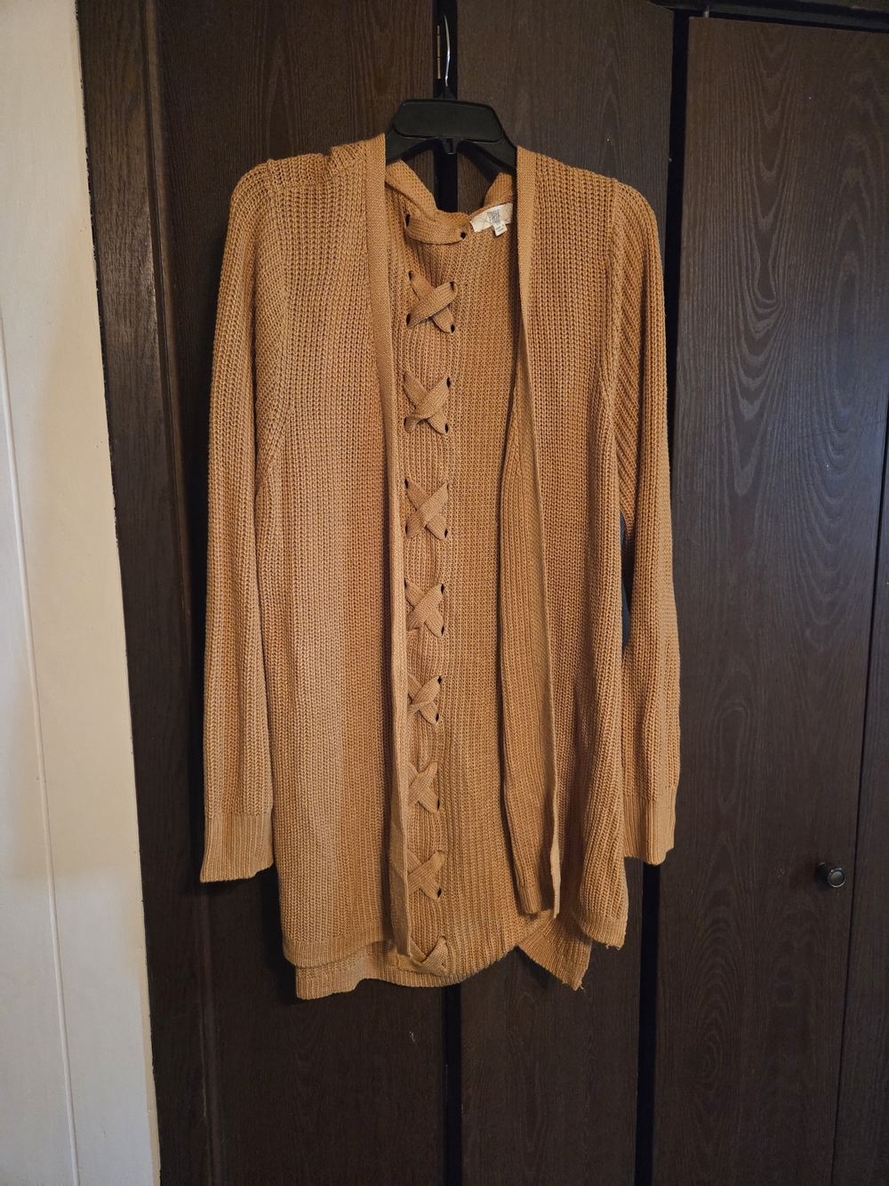 Camel Knit Open-Front Cardigan